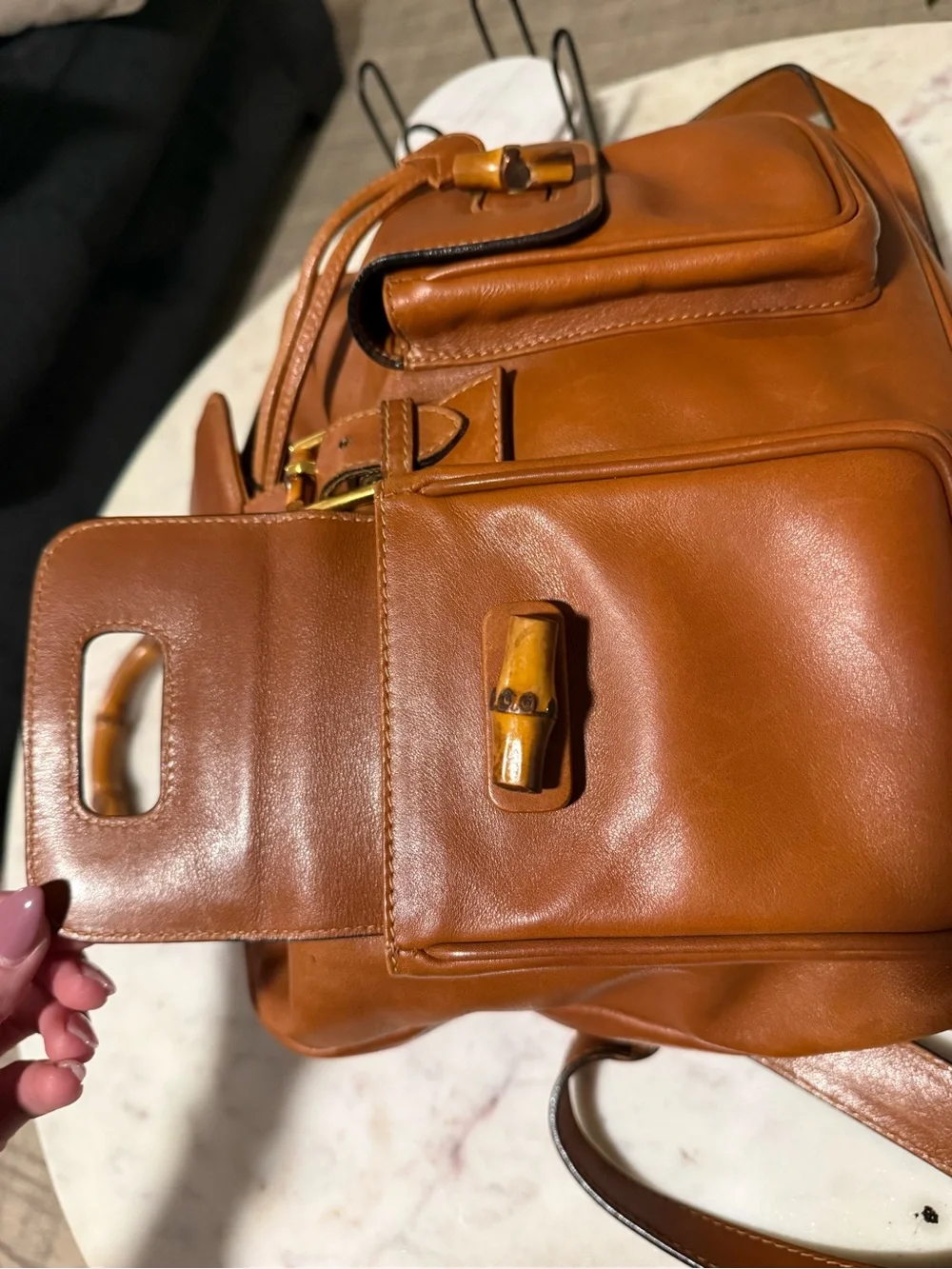 VINTAGE Gucci Brown Bamboo-Handle Leather Backpack